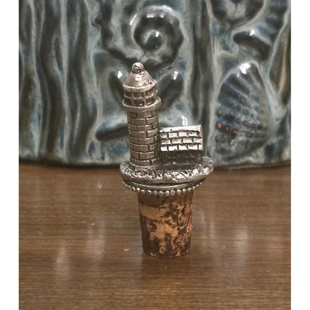 VTG Pewter Lighthouse Wine Bottle Cork Stopper 3